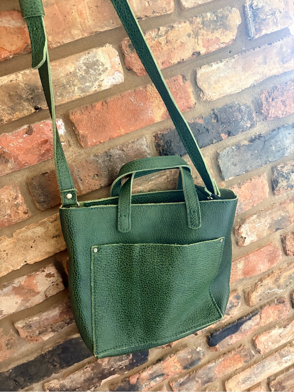 Forest Green Leather Crossbody Tote Bag